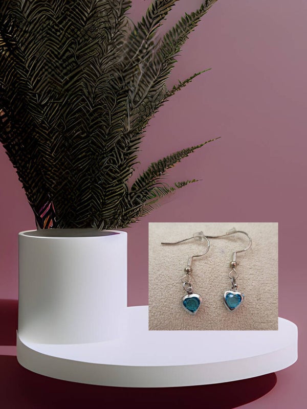 B.OREILLE COEUR CRISTAL BLEU ARGENT