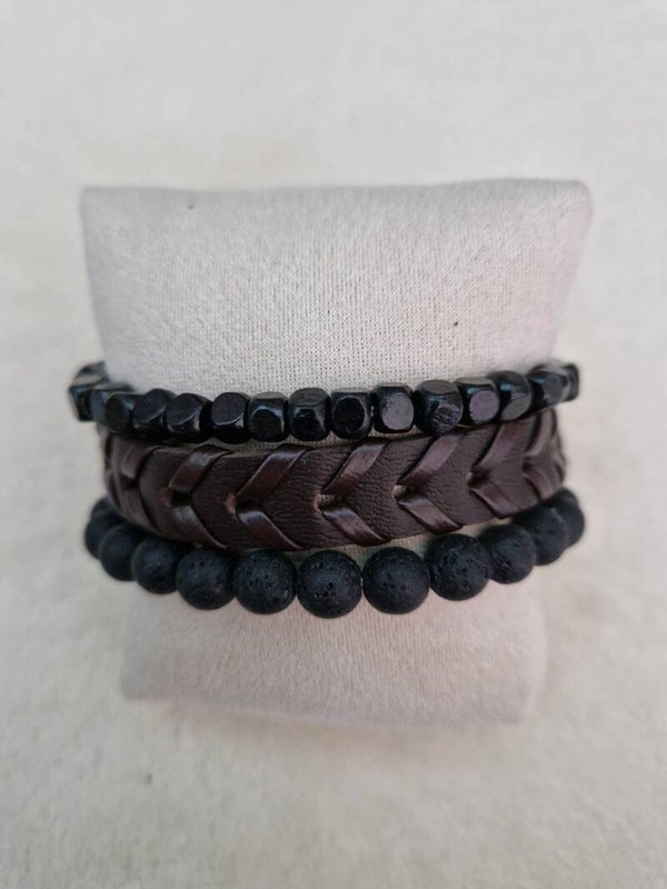 BRACELET CUIR MARRON PERLE