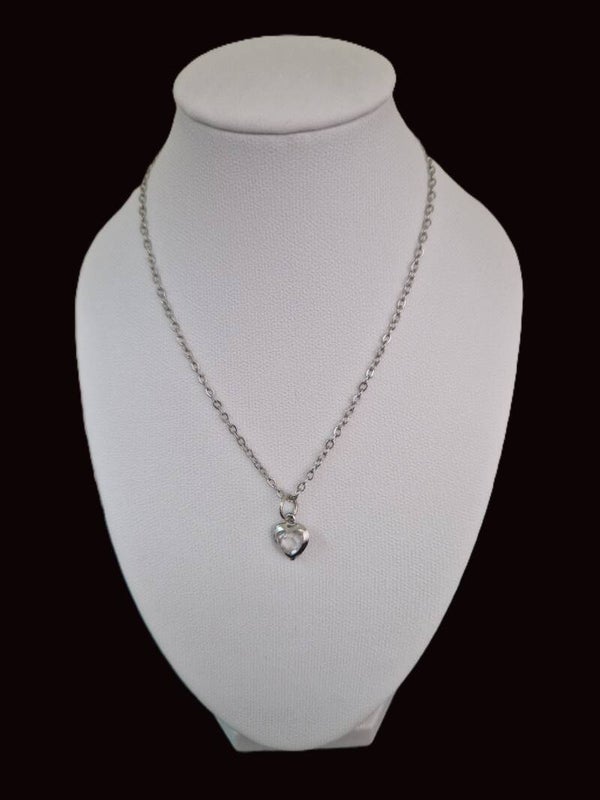 COLLIER COEUR EN VERRE ARGENT