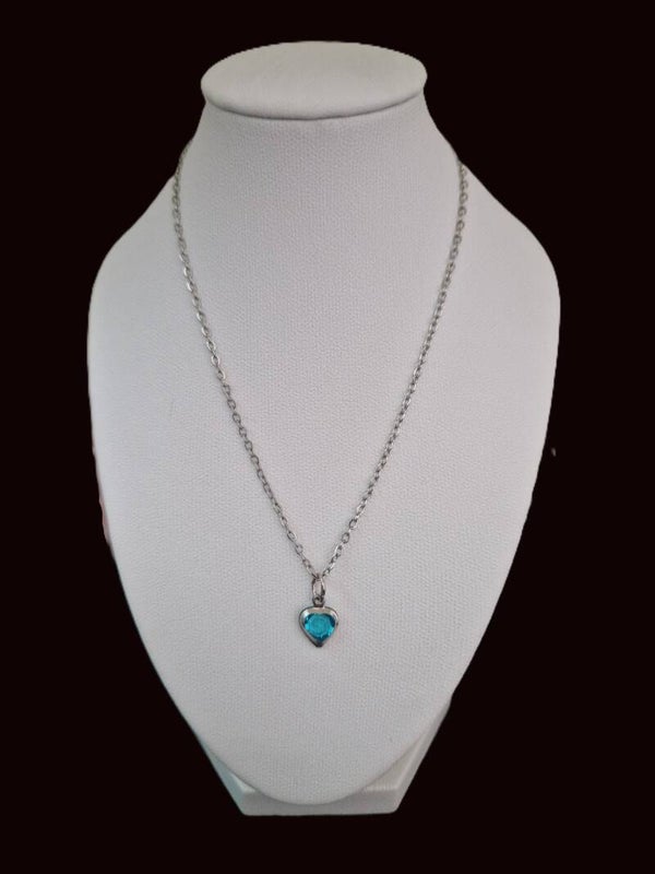COLLIER COEUR EN VERRE BLEU ARGENT