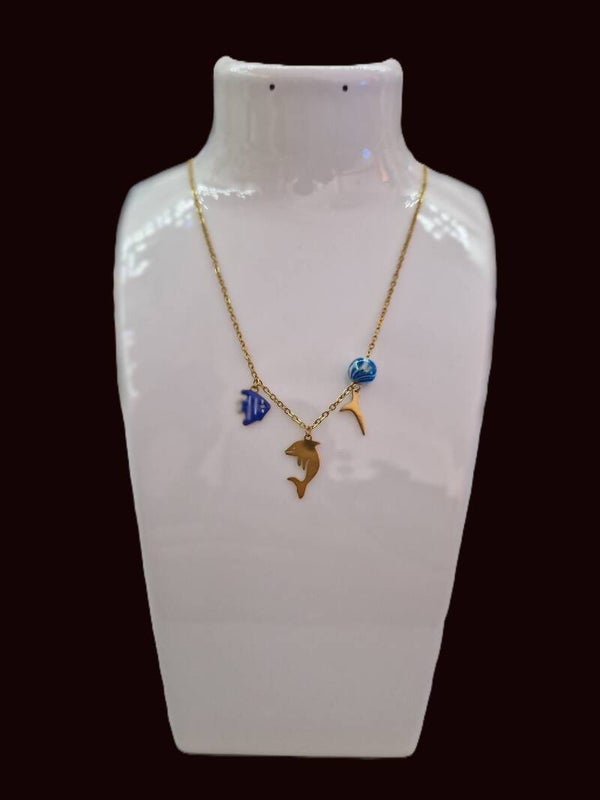 COLLIER PERLE BLEU EN OR
