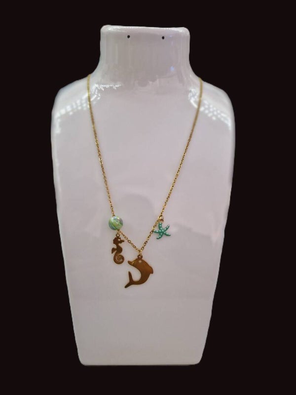 COLLIER PERLE VERTE EN OR