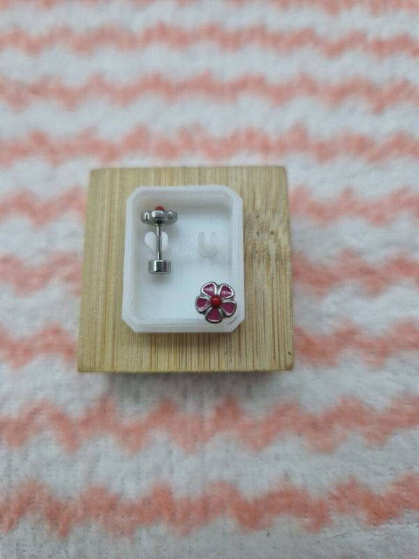 B.OREILLES FLEUR ROSE FONCE ARGENT