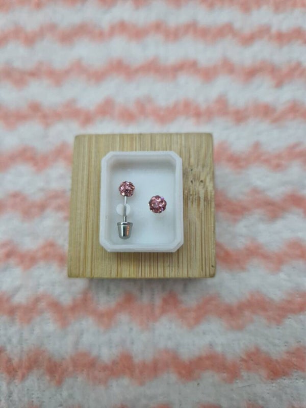 B.OREILLE BOULE DIAMANT ROSE