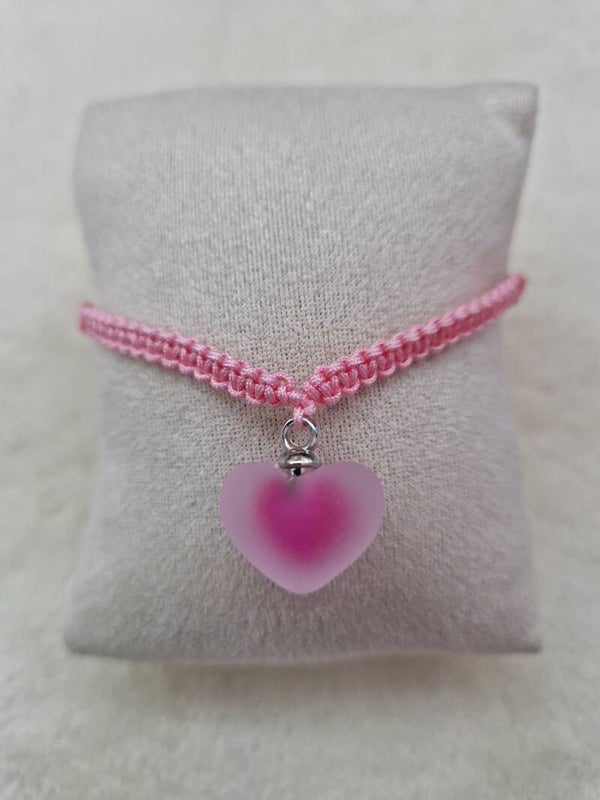 BRACELET NYLON COEUR ROSE