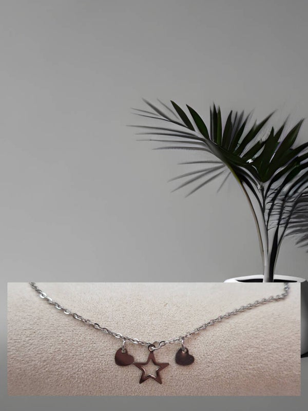 CHAINE DE CHEVILLE ETOILE COEUR ARGENT