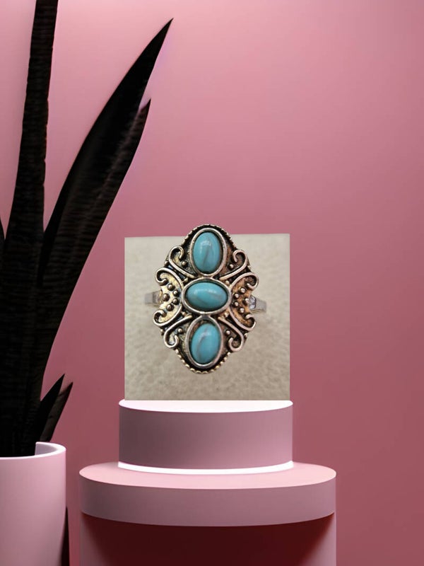 BAGUE 3 PERLE BLEU ARGENT