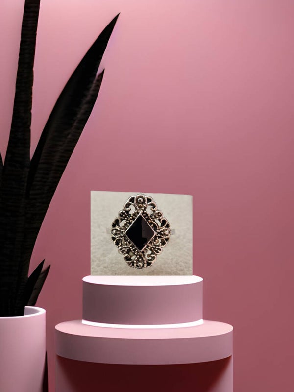 BAGUE LOSANGE NOIR ARGENT