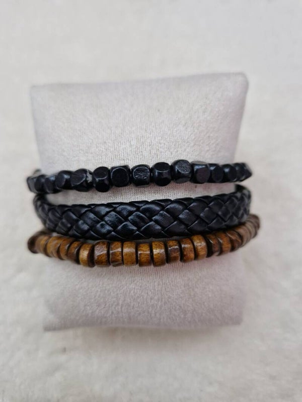 BRACELET CUIR NOIR PERLE