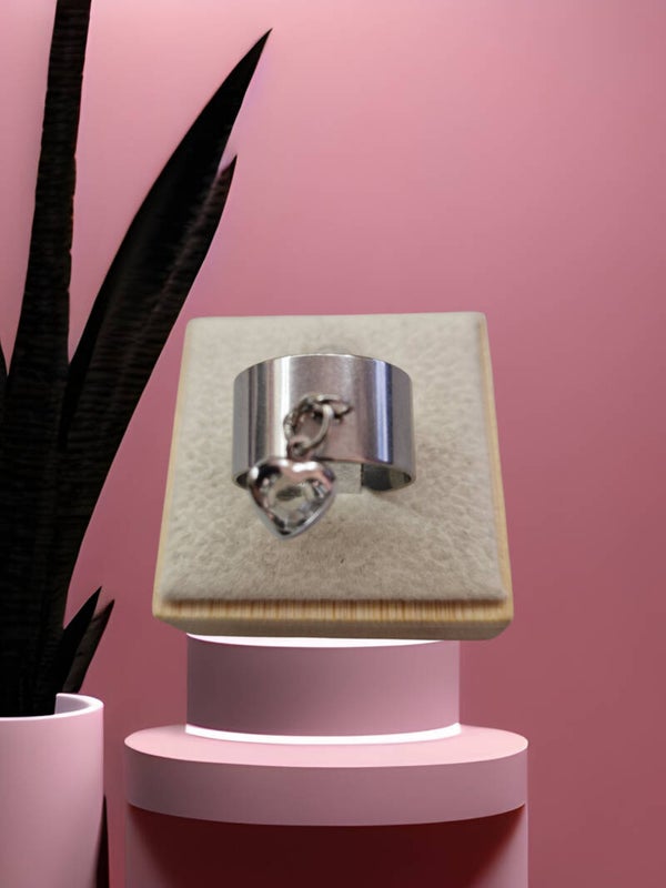 BAGUE LARG COEUR CRISTAL BLANC ARGENT