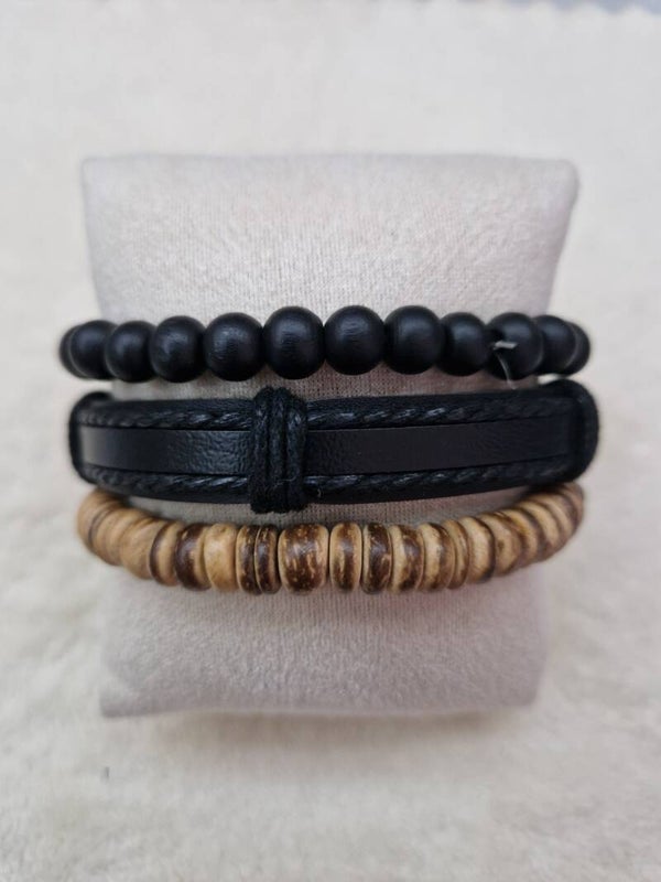 BRACELET CUIR NOIR PERLE