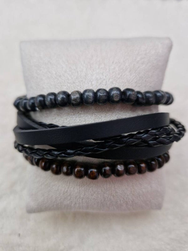 BRACELET CUIR NOIR PERLE