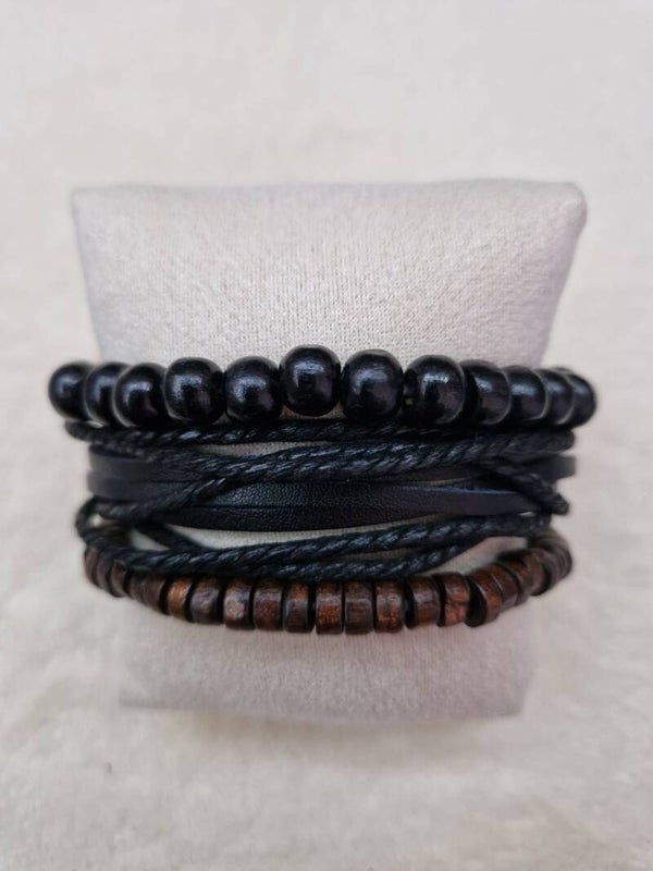 BRACELET CUIR NOIR PERLE
