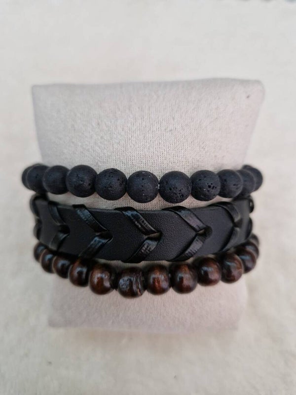 BRACELET CUIR NOIR PERLE