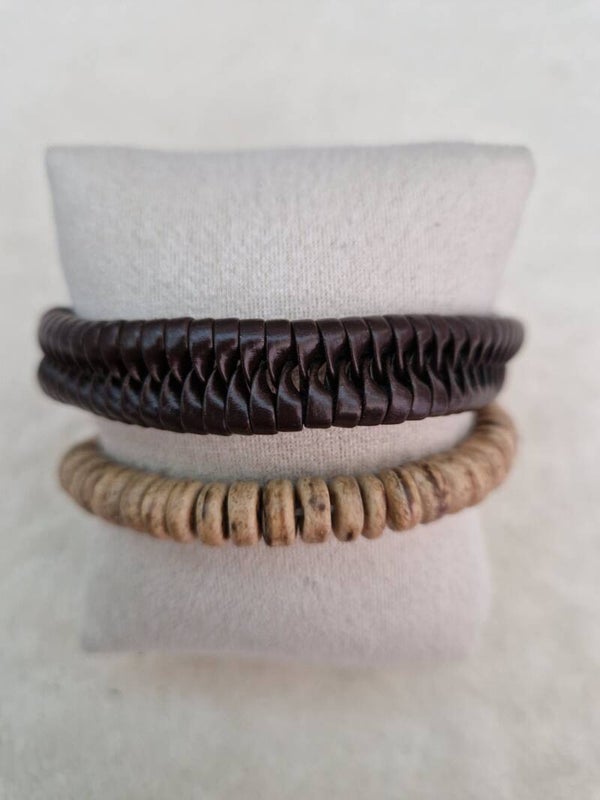 BRACELET CUIR NOIR PERLE