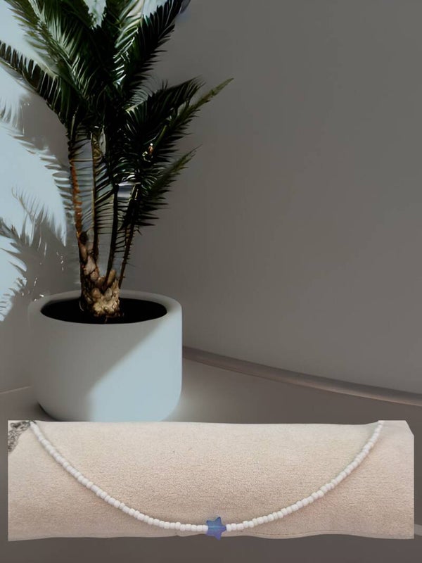 CHAINE DE CHEVILLE PERLE BLANC COEUR BLEU