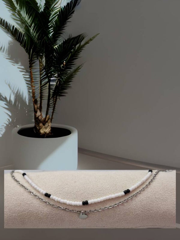 CHAINE DE CHEVILLE DOUBLE CHAINE PETIT COEUR ARGENT