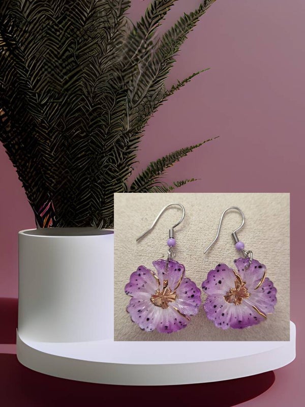 B.OREILLE FLEUR RESINE VIOLET ARGENT
