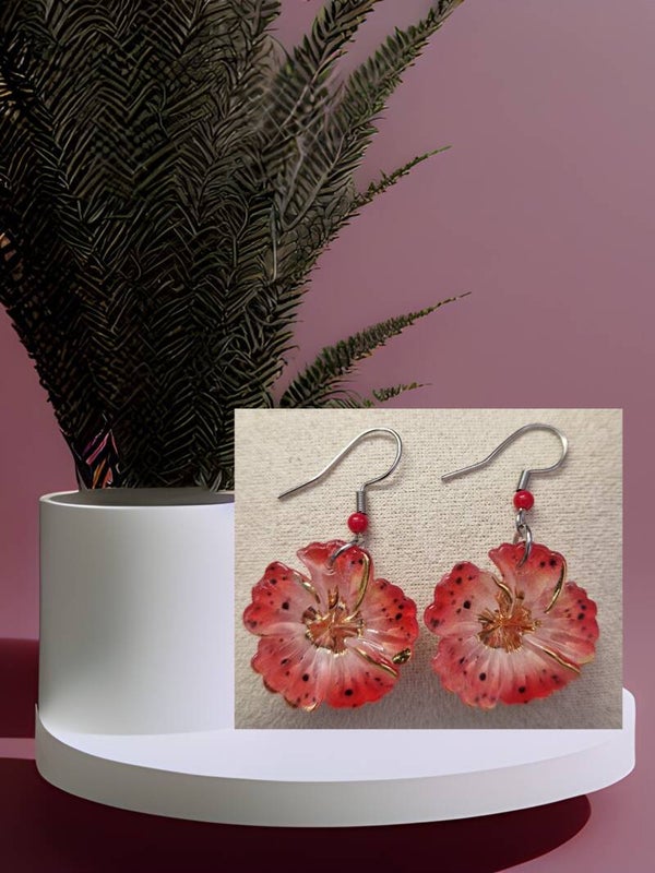 B.OREILLE FLEUR RESINE ROUGE ARGENT