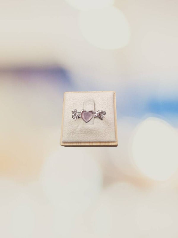 BAGUE GROS COEUR ROSE ARGENT