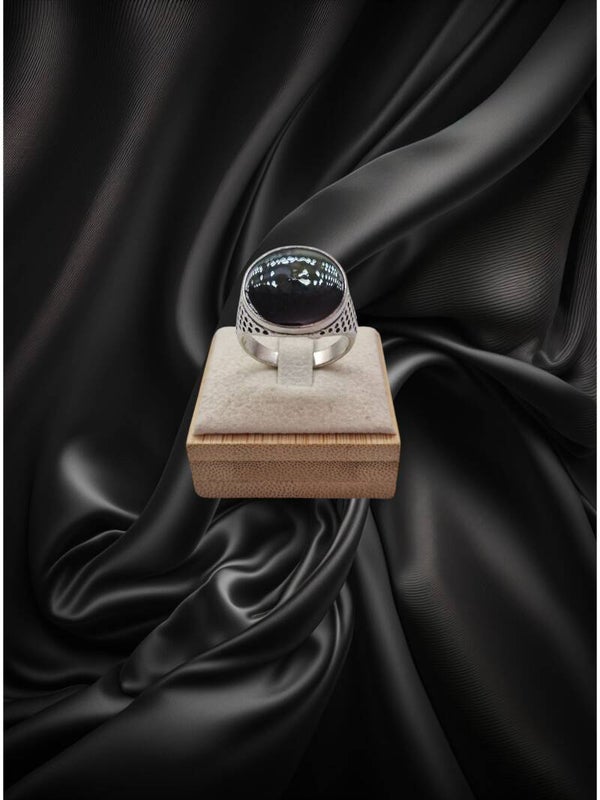 CHEVALIERE NACRE RONDE NOIR ARGENT