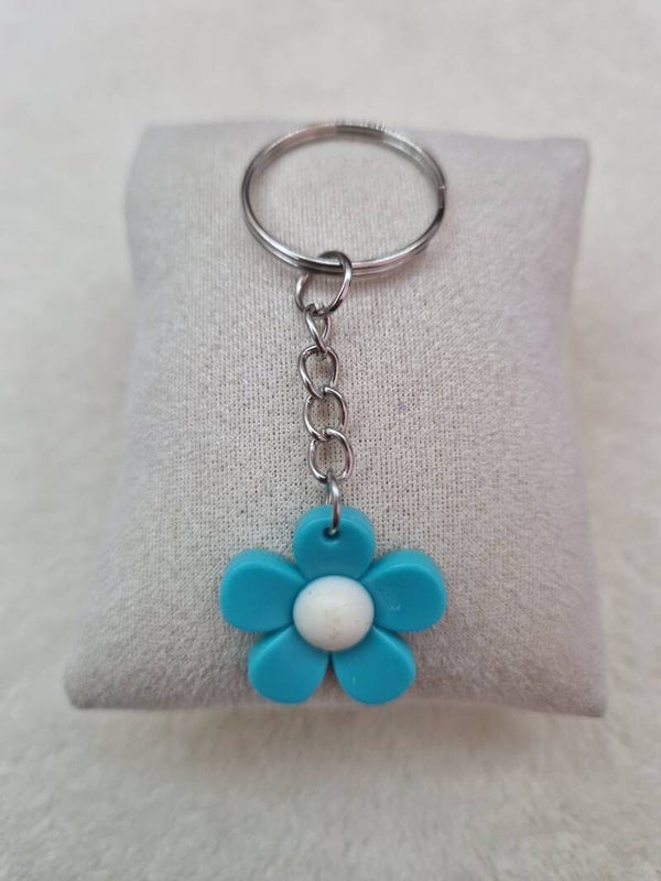 PORTE-CLE FLEUR BLEU