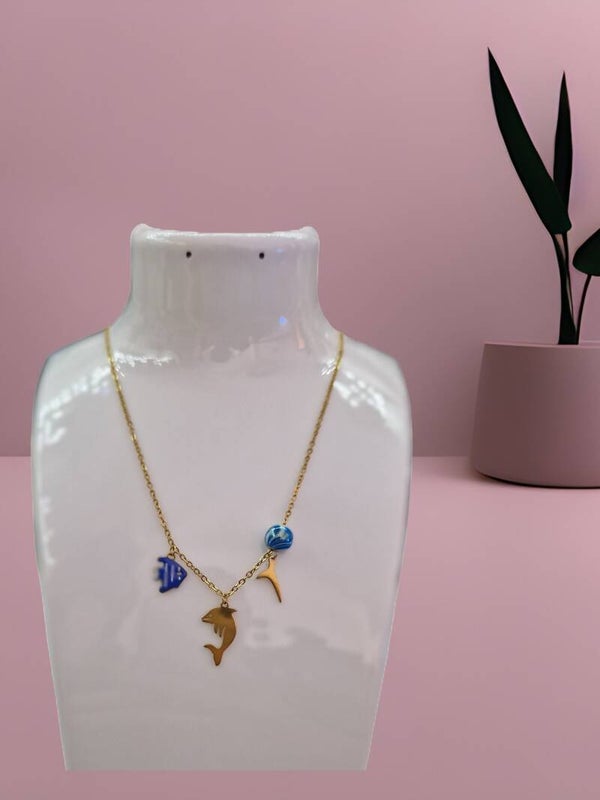 COLLIER PERLE BLEU OR