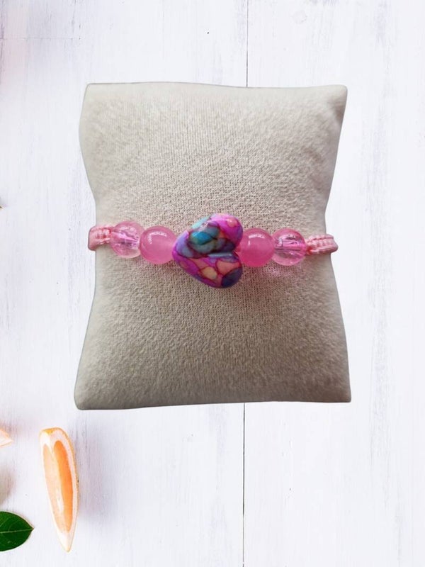 BRACLET PERLE DE VERRE COEUR RESINE