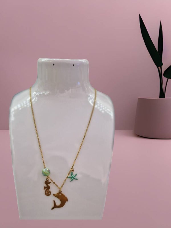 COLLIER PERLE VERTE OR