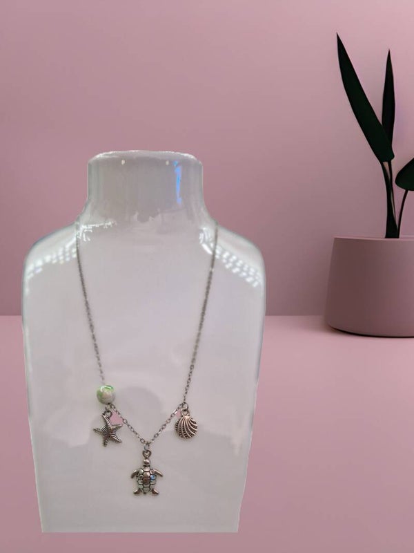 COLLIER PERLE VERTE  ARGENT