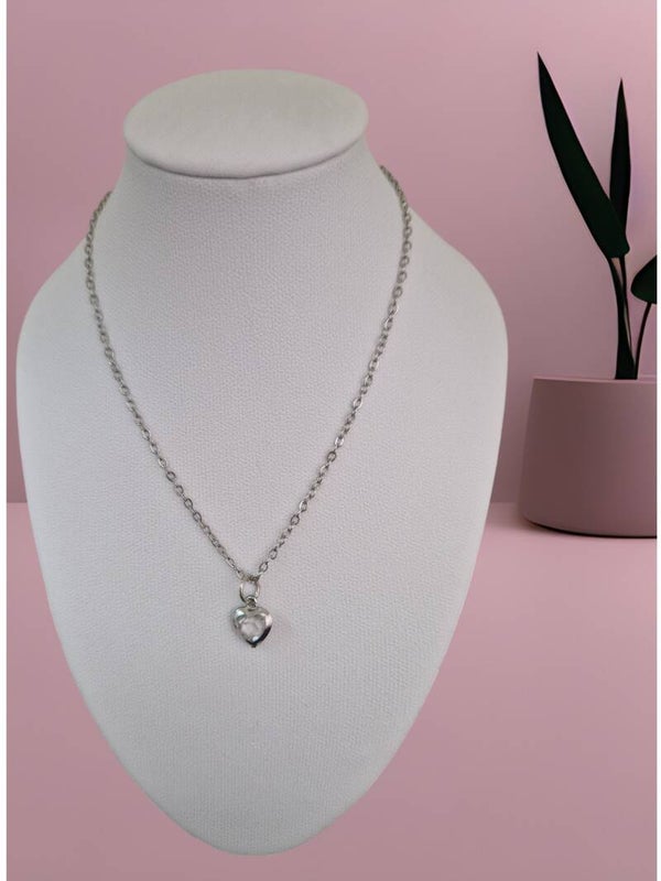 COLLIER COEUR EN VERRE ARGENT