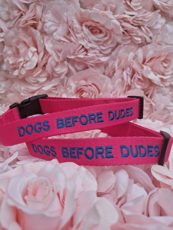 Dogs before dudes katoen halsband 🩷
