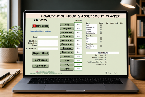 Homeschool Tracker Google Sheets | Attendance, Hours Log (Digital Download)