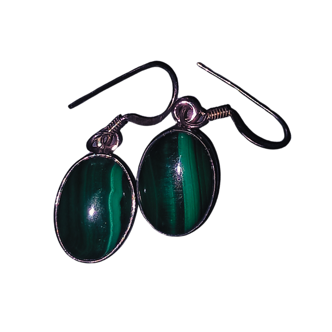 Oorbel Malachiet Ovaal 925 Sterling Zilver