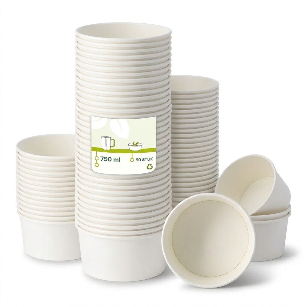 Saladebak / Poké Bowl – 750 ml – Karton Wit met Transparant Deksel