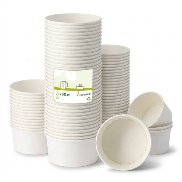 Saladebak / Poké Bowl – 750 ml – Karton Wit met Transparant Deksel