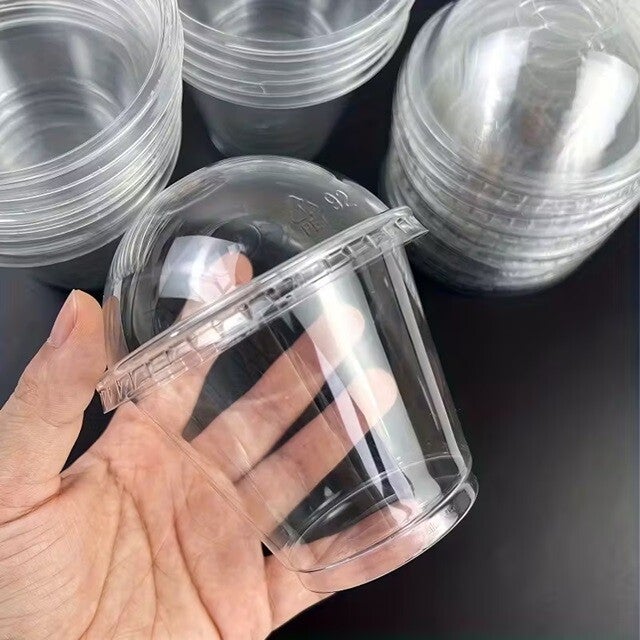 100x Dessert Bekers Plastic - Feestelijke 280ml - Inclusief 100 x Dome Deksel