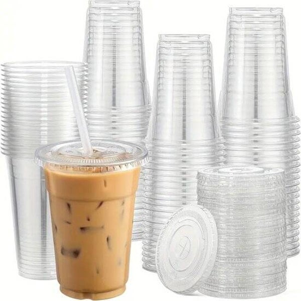 smoothie bekers Transparante Matcha To-Go 100/stuks met Plate Deksels – 350 ml