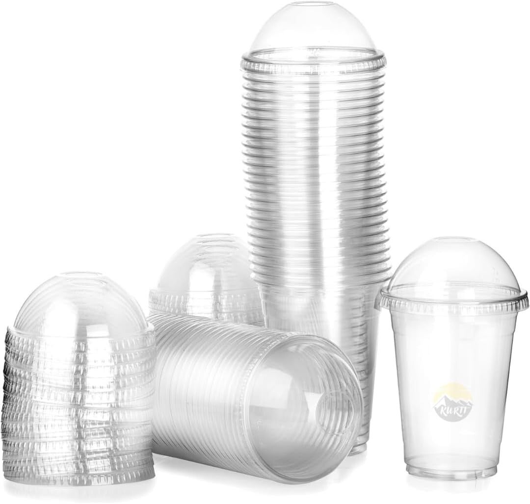 100X Stevige Smoothie beker 300ml - inclusief deksel - Transparante Bekers, Perfect voor smoothies of soepen.