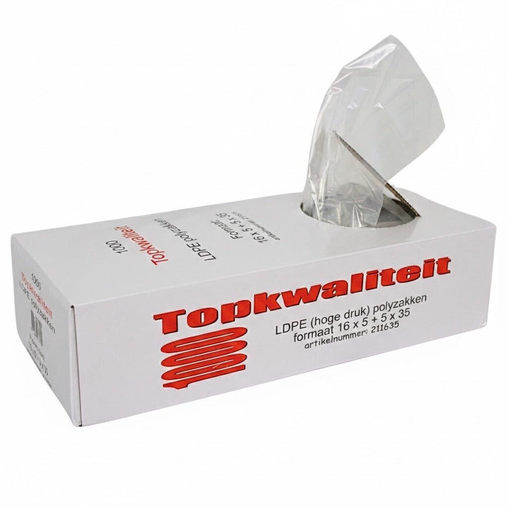 1000x LDPE Polyzakjes - A kwaliteit bewaarzakjes 16+5x5x35 cm
