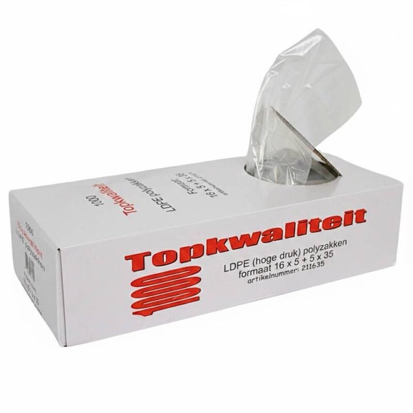 1000x LDPE Polyzakjes - A kwaliteit bewaarzakjes 16+5x5x35 cm