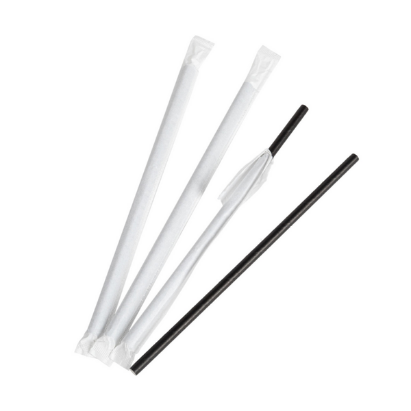 100x BIO Papieren rietjes 6mm x 197mm zwart Per stuk Verpakt
