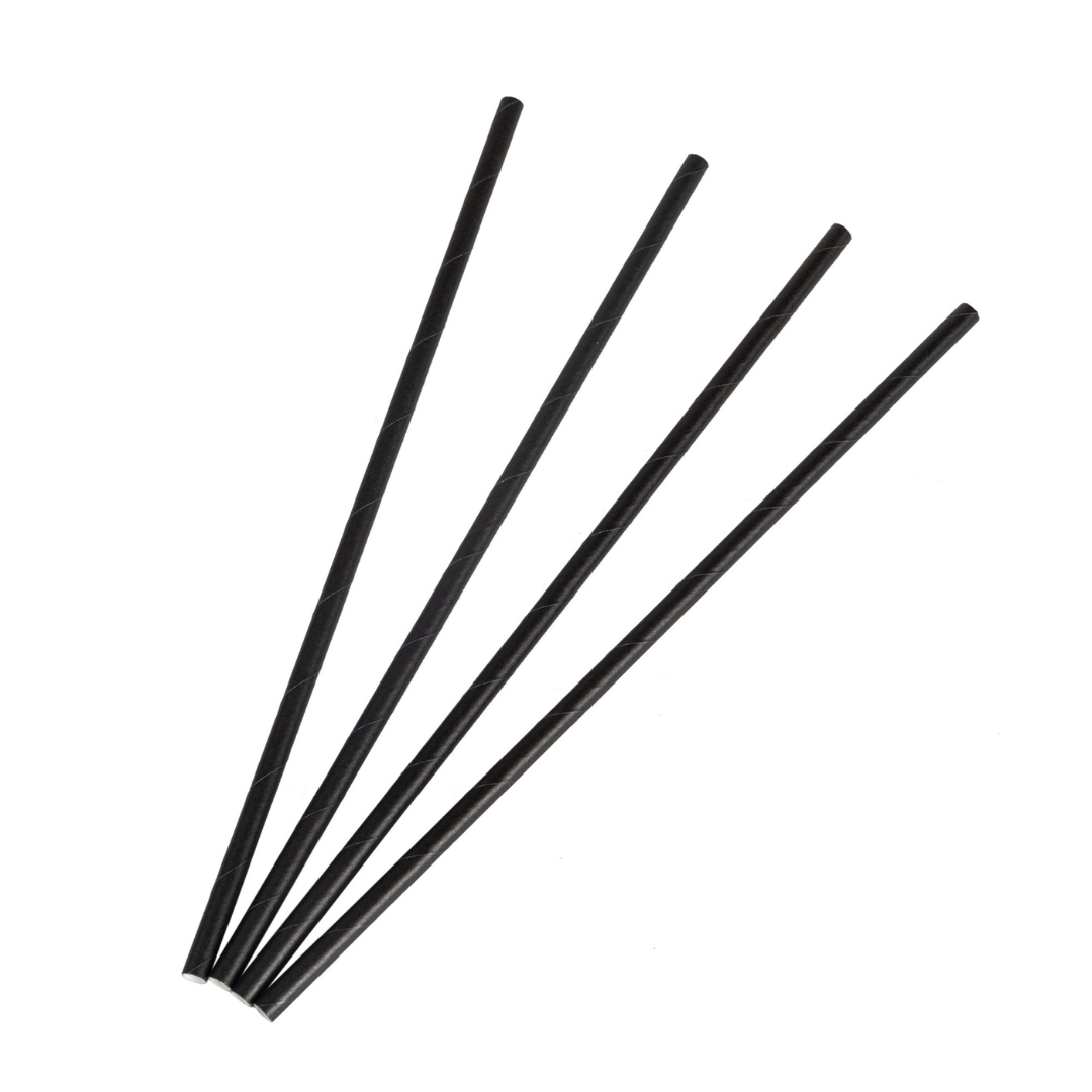 500x BIO Papieren rietjes 6mm x 240mm Zwart