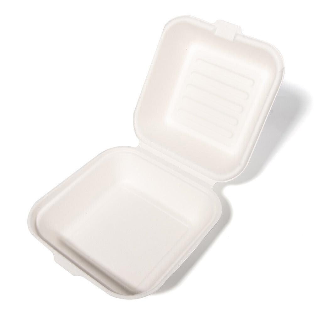 100x Hamburgerbakje Groot suikerriet BIO Plasticvrij (Hamburger box 6 inch) 152mm x 152mm x 76 mm