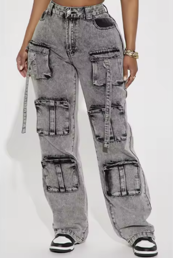 Pantalons pour femmes décontractés Cargo Boyfriend Denim Pantalons à jambes larges Jeans