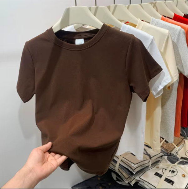 T-shirt d'été à manches courtes et col rond pour femmes