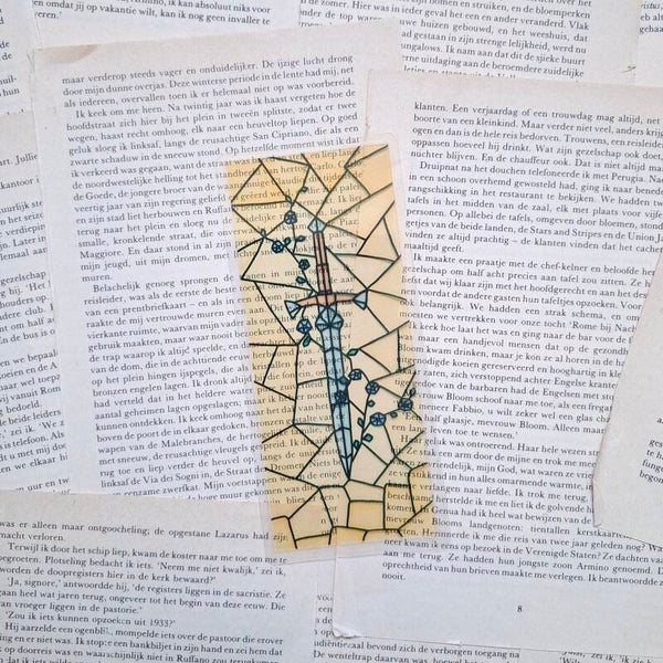 Zwaard glas in lood boekenlegger