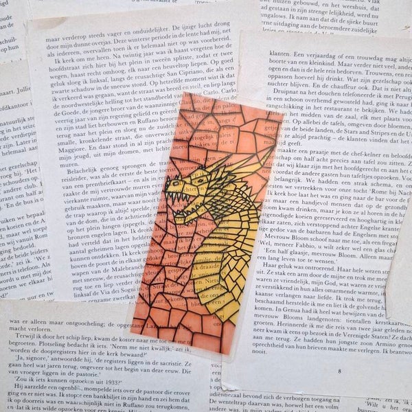 Gouden draak glas in lood boekenlegger