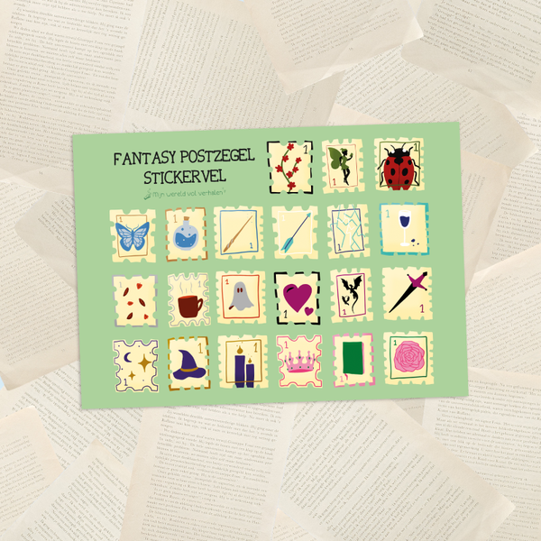 Stickervel fantasy postzegels