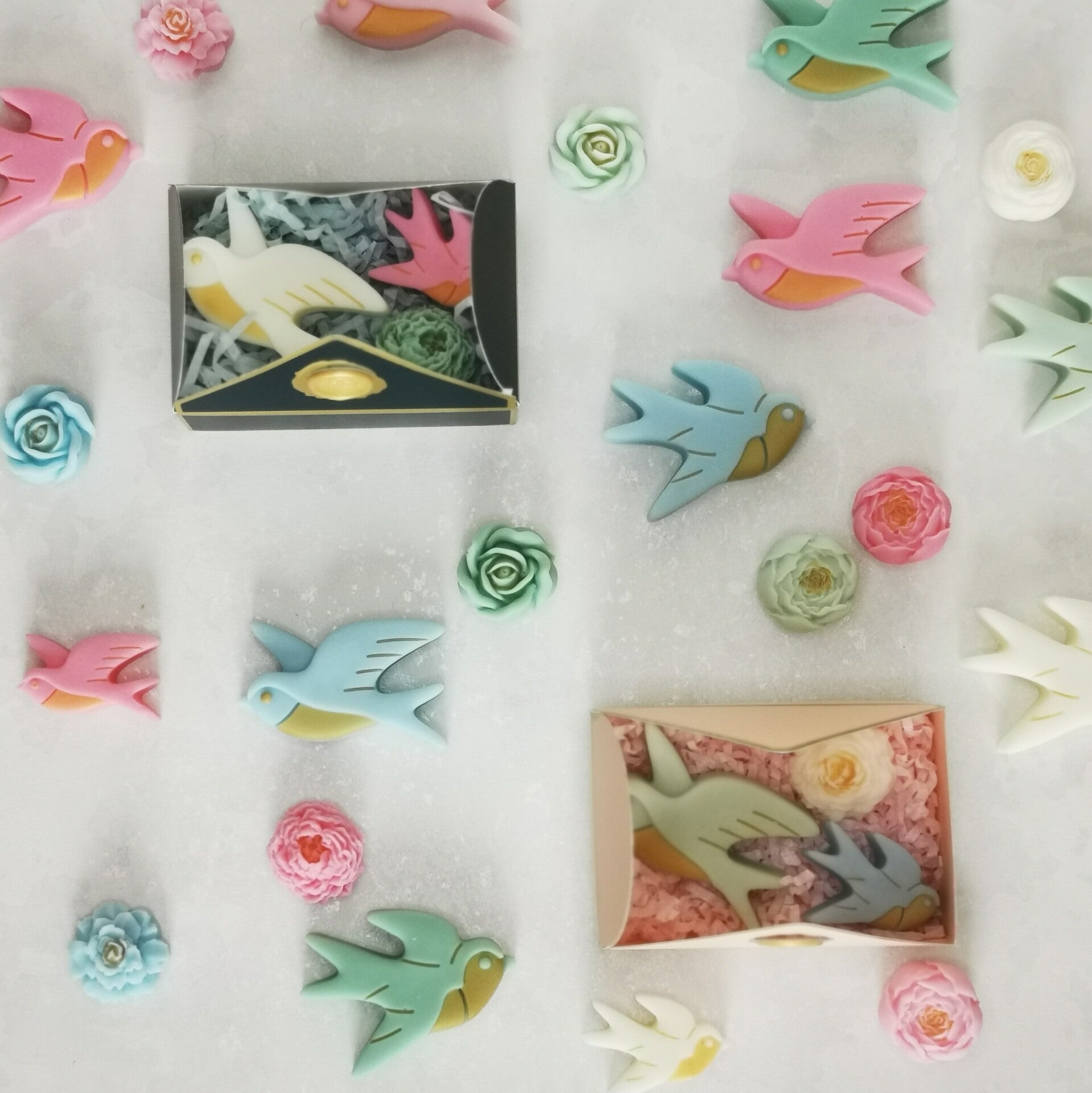 Fondants solides parfumés 1 grand oiseau, 1 petit oiseau et 1 petite fleur